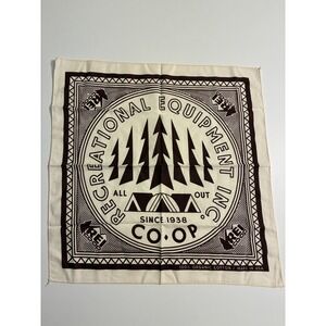 REI Co-op Bandana Organic Cotton Made in USA Cream Graphic Logo Scarf 20"x20"